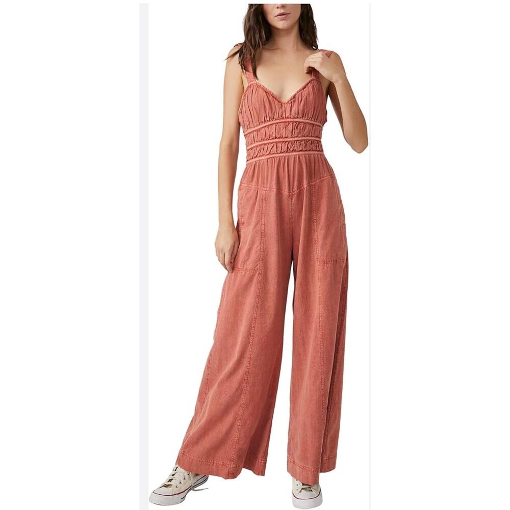 Free People Dusty Rose Wide-Leg Jumpsuit